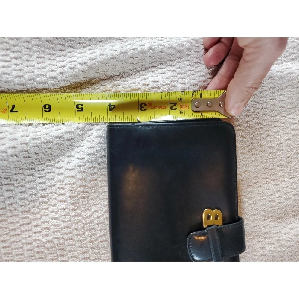 Bally Vtg Black Leather Kisslock Bifold Wallet Women Double B Logo Made In Italy